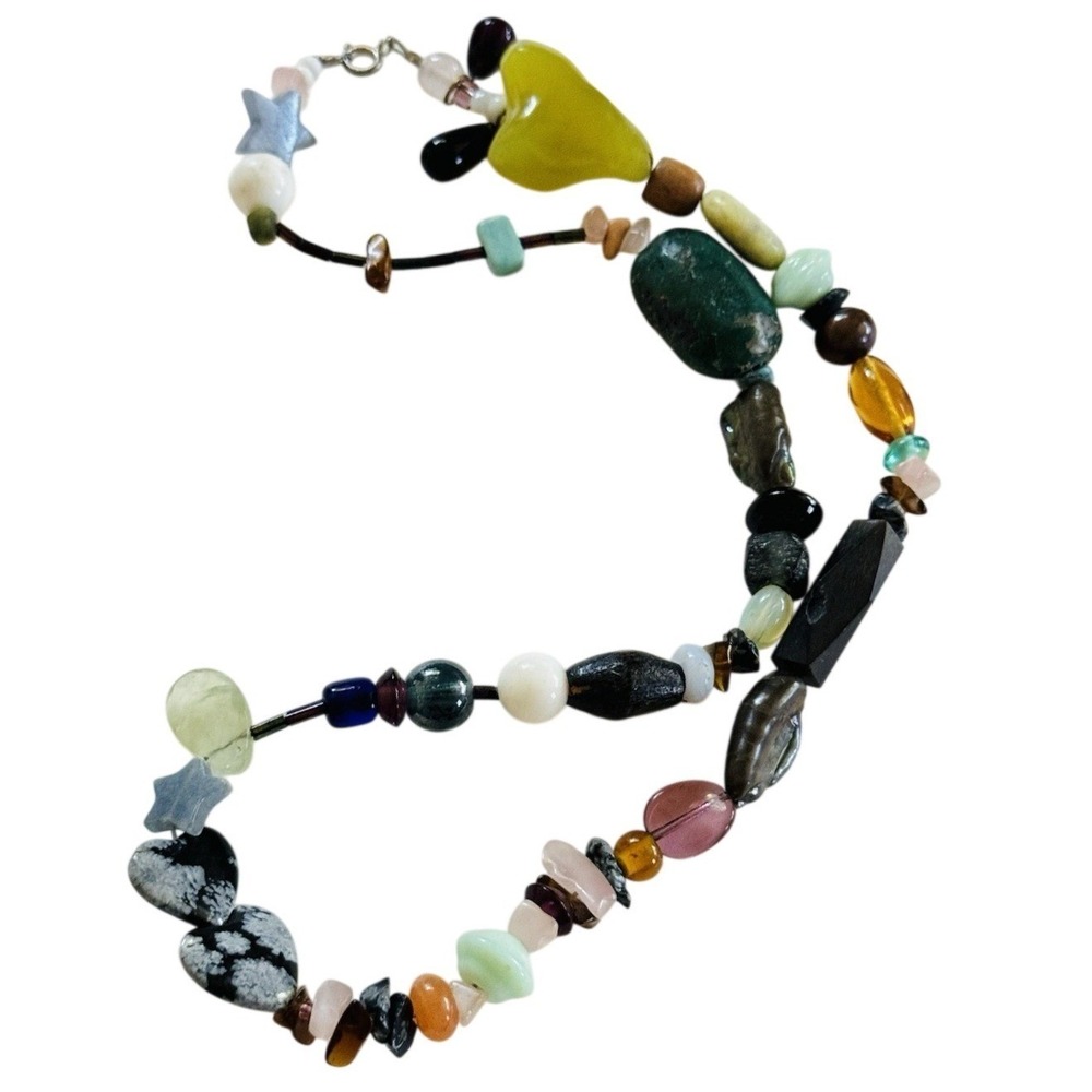 Necklace VTG Multi stone Natural strand rare Agate‎ Quartz Turquoise OOAK Mod